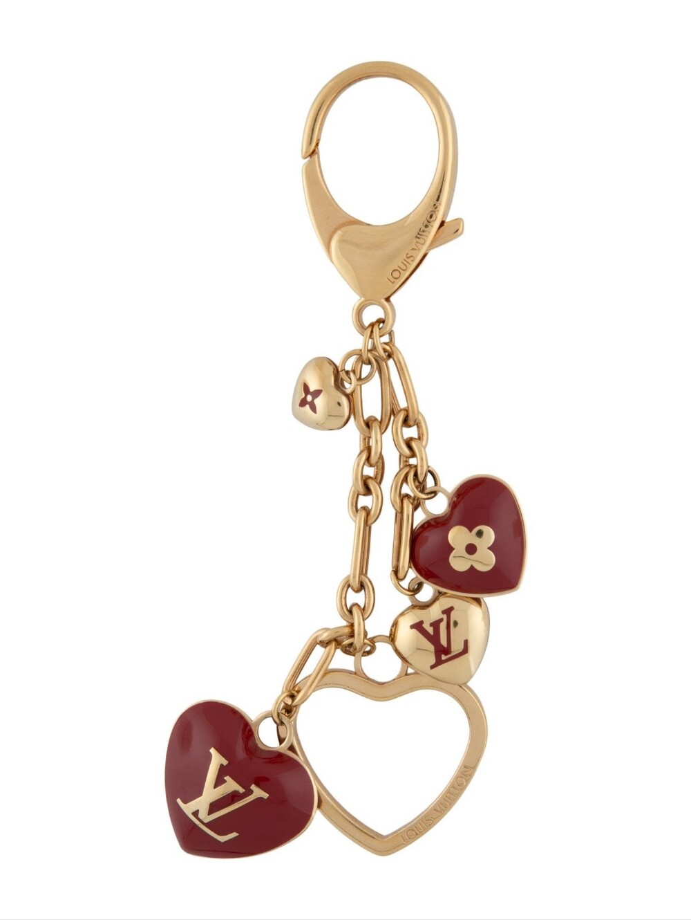 Like New! Authentic! Fullset Louis Vuitton Coeurs Heart Bag Charm Key Holder Red